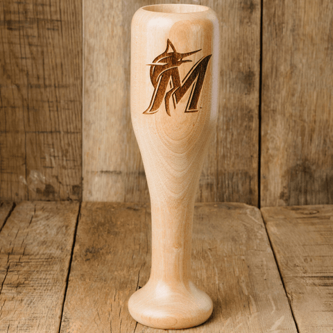 Miami Marlins "M" Wined Up® | Baseball Bat Wine Mug MLB Teams - Wined Up Glass Dugout Mugs®   