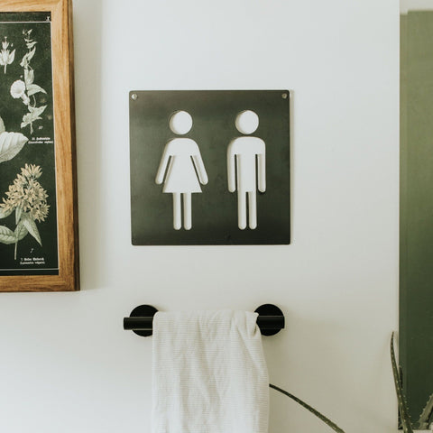 Bathroom Square Sign - Waterproof Steel 10x10 Bathroom Wall Decor Plaque Wall Decor - YinzerShop