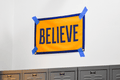 Believe Camp Flag – Wool Felt Yellow Blue Outdoor Decorative Flag 16x24 Camp Flag - YinzerShop