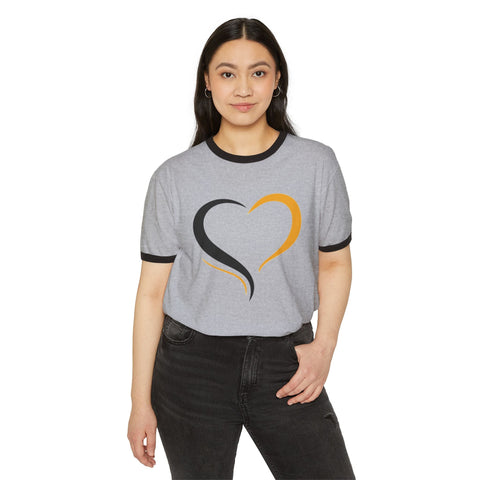 Black and Yellow Heart - Unisex Cotton Ringer T-Shirt T-Shirt - YinzerShop