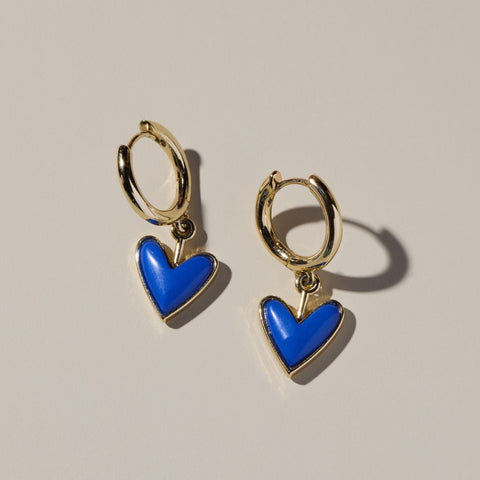 Blue Stone Huggies – Nickel & Suede Gold Plated Hoops with Blue Stone Charm Huggies - YinzerShop
