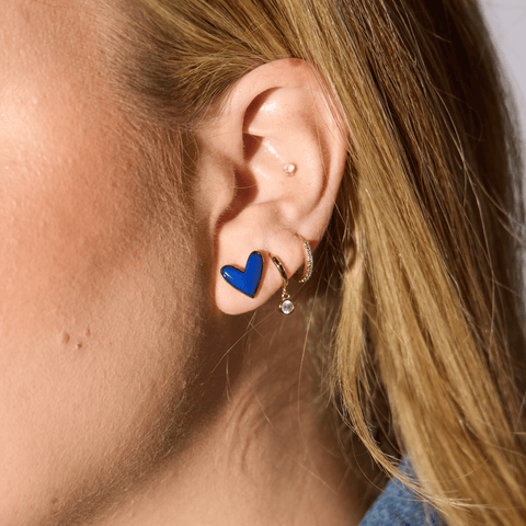 Blue Stone Studs - Nickel & Suede Sweetheart Heart Shape Earrings Gold Detail Stud Earrings - YinzerShop