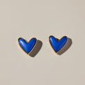Blue Stone Studs - Nickel & Suede Sweetheart Heart Shape Earrings Gold Detail Stud Earrings - YinzerShop