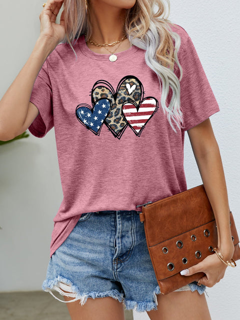 US Flag Graphic Tee – Leopard Heart Shirt With American Flag Top Design