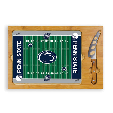 Penn State Nittany Lions Football Field - Icon Glass Top Cutting Board & Knife Set  Picnic Time Family of Brands Parawood  