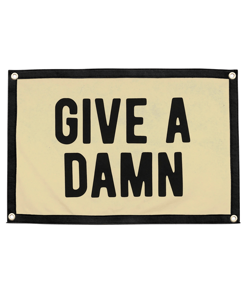 Camp Flag - Give A Damn Cream Black Flag | Oxford Pennant Motivational Decor Camp Flag - YinzerShop