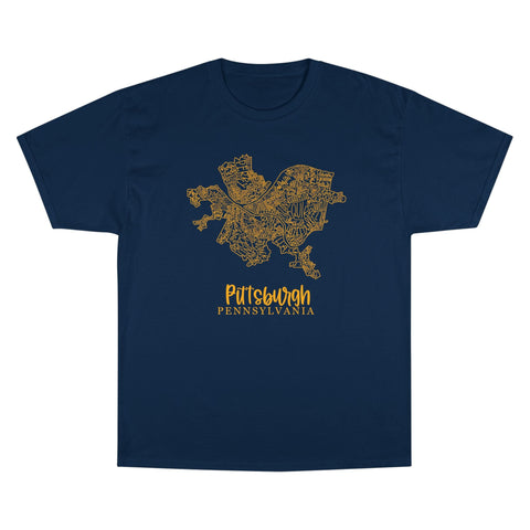 Champion Graphic T-Shirt – Pittsburgh Topo Map Tee | Lightweight Casual Shirt T-Shirt - YinzerShop