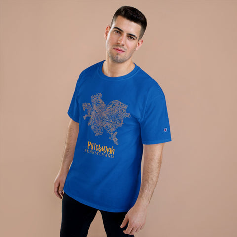 Champion Graphic T-Shirt – Pittsburgh Topo Map Tee | Lightweight Casual Shirt T-Shirt - YinzerShop