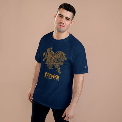 Champion Graphic T-Shirt – Pittsburgh Topo Map Tee | Lightweight Casual Shirt T-Shirt - YinzerShop