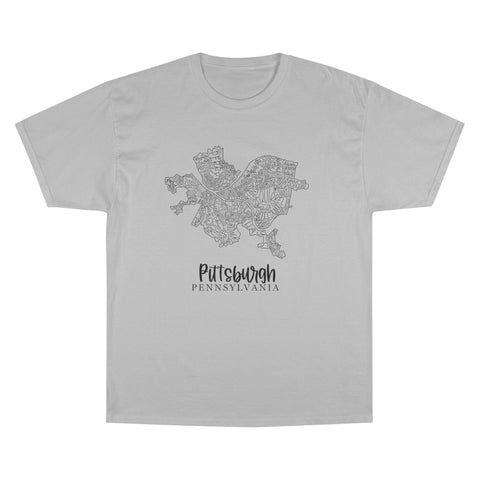 Champion Graphic T-Shirt – Pittsburgh Topo Map Tee | Lightweight Casual Shirt T-Shirt - YinzerShop