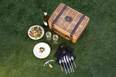 Champion Picnic Basket - Pittsburgh Penguins Wicker Basket Set with Wine and Cheese Licensed - YinzerShop