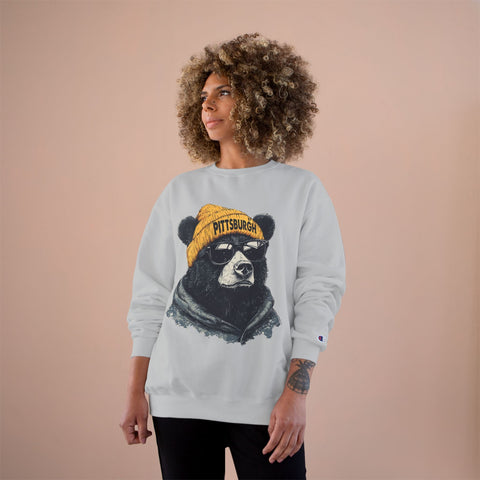 Champion Sweatshirt - Pittsburgh Bear Eco Crew Neck Pullover With Double Dry Technology Sweatshirt - YinzerShop