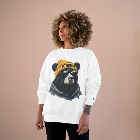 Champion Sweatshirt - Pittsburgh Bear Eco Crew Neck Pullover With Double Dry Technology Sweatshirt - YinzerShop