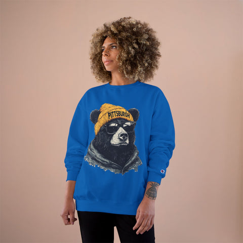 Champion Sweatshirt - Pittsburgh Bear Eco Crew Neck Pullover With Double Dry Technology Sweatshirt - YinzerShop