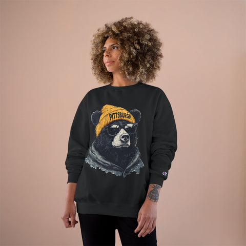 Champion Sweatshirt - Pittsburgh Bear Eco Crew Neck Pullover With Double Dry Technology Sweatshirt - YinzerShop