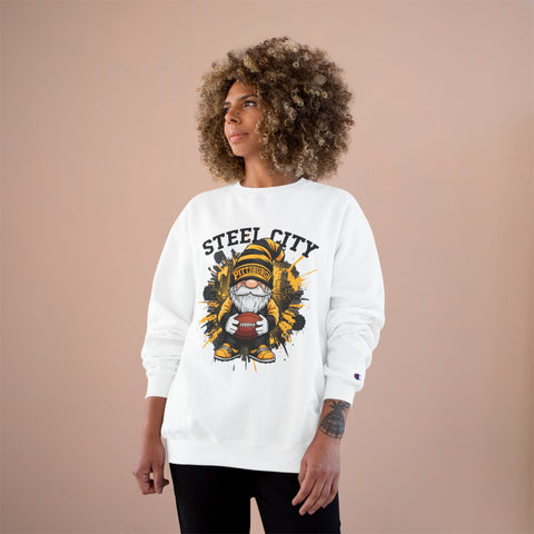 Champion Sweatshirt Steel City Gnome | Eco Crewneck Cotton Polyester Blend Sweatshirt - YinzerShop