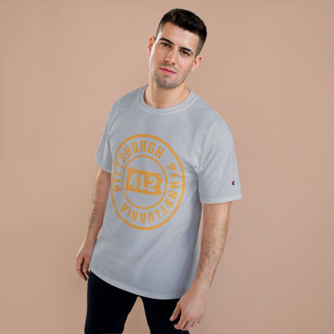 Champion T-Shirt - 412 Pittsburgh Stamp Classic Fit Tee With Iconic Logo T-Shirt - YinzerShop