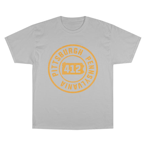 Champion T-Shirt - 412 Pittsburgh Stamp Classic Fit Tee With Iconic Logo T-Shirt - YinzerShop