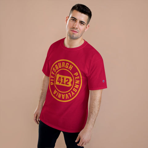 Champion T-Shirt - 412 Pittsburgh Stamp Classic Fit Tee With Iconic Logo T-Shirt - YinzerShop