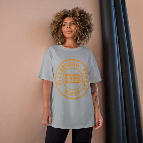 Champion T-Shirt - 412 Pittsburgh Stamp Classic Fit Tee With Iconic Logo T-Shirt - YinzerShop