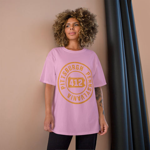 Champion T-Shirt - 412 Pittsburgh Stamp Classic Fit Tee With Iconic Logo T-Shirt - YinzerShop