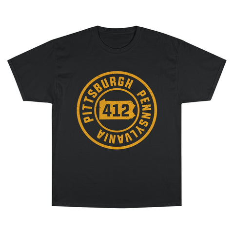 Champion T-Shirt - 412 Pittsburgh Stamp Classic Fit Tee With Iconic Logo T-Shirt - YinzerShop