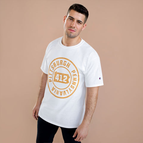 Champion T-Shirt - 412 Pittsburgh Stamp Classic Fit Tee With Iconic Logo T-Shirt - YinzerShop