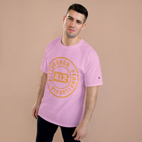 Champion T-Shirt - 412 Pittsburgh Stamp Classic Fit Tee With Iconic Logo T-Shirt - YinzerShop