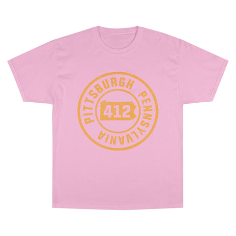 Champion T-Shirt - 412 Pittsburgh Stamp Classic Fit Tee With Iconic Logo T-Shirt - YinzerShop