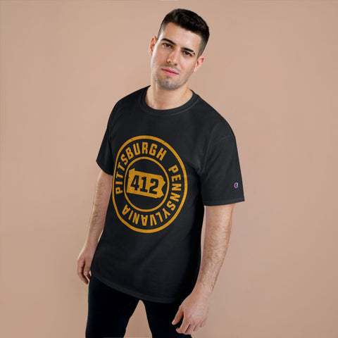 Champion T-Shirt - 412 Pittsburgh Stamp Classic Fit Tee With Iconic Logo T-Shirt - YinzerShop