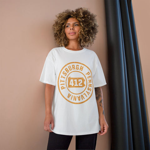 Champion T-Shirt - 412 Pittsburgh Stamp Classic Fit Tee With Iconic Logo T-Shirt - YinzerShop