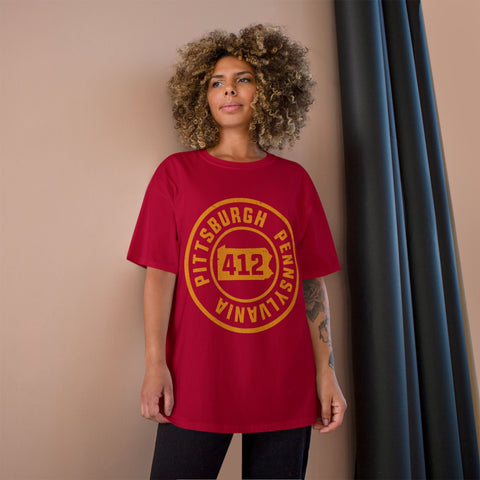 Champion T-Shirt - 412 Pittsburgh Stamp Classic Fit Tee With Iconic Logo T-Shirt - YinzerShop