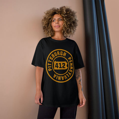 Champion T-Shirt - 412 Pittsburgh Stamp Classic Fit Tee With Iconic Logo T-Shirt - YinzerShop