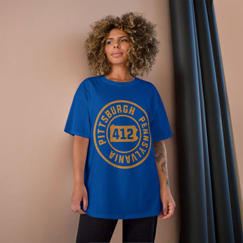 Champion T-Shirt - 412 Pittsburgh Stamp Classic Fit Tee With Iconic Logo T-Shirt - YinzerShop
