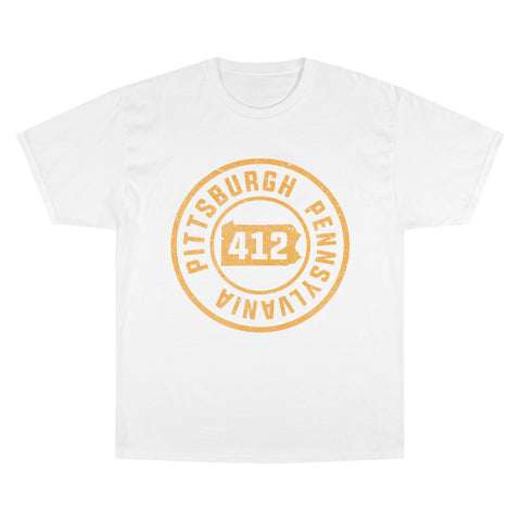 Champion T-Shirt - 412 Pittsburgh Stamp Classic Fit Tee With Iconic Logo T-Shirt - YinzerShop