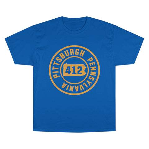 Champion T-Shirt - 412 Pittsburgh Stamp Classic Fit Tee With Iconic Logo T-Shirt - YinzerShop