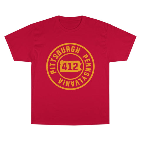 Champion T-Shirt - 412 Pittsburgh Stamp Classic Fit Tee With Iconic Logo T-Shirt - YinzerShop