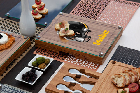 Cheese Cutting Board | Pittsburgh Steelers Bamboo Glass Top Charcuterie Set Licensed - YinzerShop