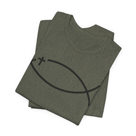Christianity Cross Fish Symbol - Unisex Jersey Short Sleeve Tee T-Shirt - YinzerShop