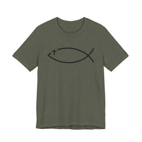 Christianity Cross Fish Symbol - Unisex Jersey Short Sleeve Tee T-Shirt - YinzerShop