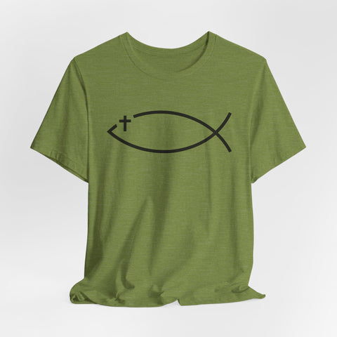 Christianity Cross Fish Symbol - Unisex Jersey Short Sleeve Tee T-Shirt - YinzerShop