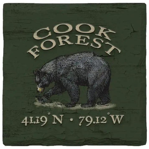 Cook Forest State Park PA Black Bear Design Ceramic Drink Coaster Coaster - YinzerShop