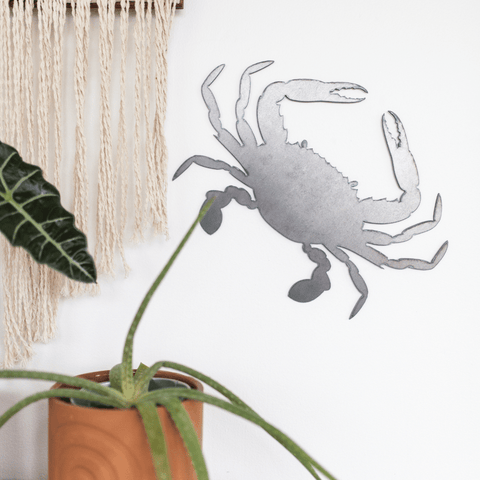 Crab Wall Decor – Rustic Metal Sign | Recycled Steel Art Coastal Home Decoration Wall Decor - YinzerShop