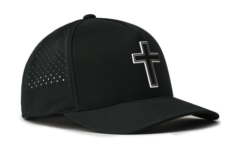 Cross Performance Hat - 5-Panel Black Snapback With Moisture-Wicking Sweatband | Haka Hat Performance - YinzerShop