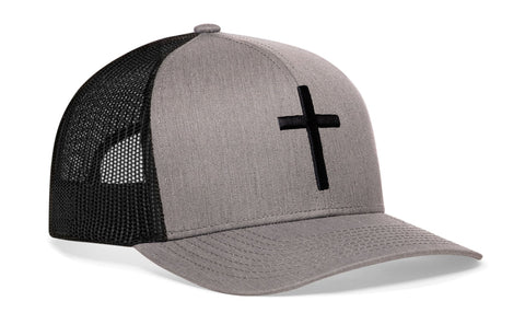 Cross Trucker Hat | Gray-Black bold cross Snapback Trucker Hat - YinzerShop