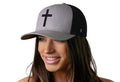 Cross Trucker Hat | Gray-Black bold cross Snapback Trucker Hat - YinzerShop