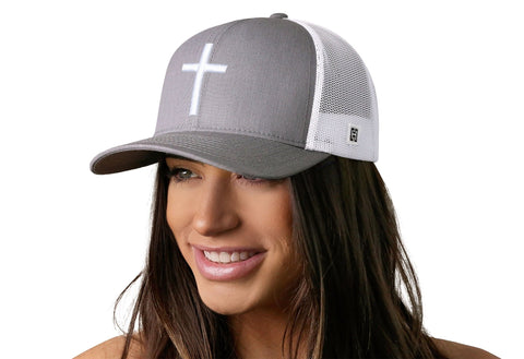 Cross Trucker Hat | Gray-White bold cross Snapback Trucker Hat - YinzerShop