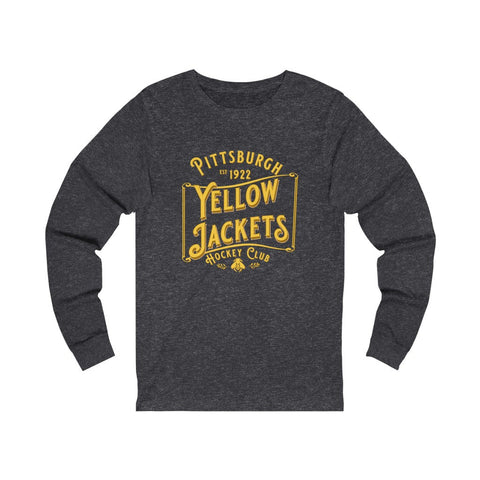 Pittsburgh Yellow Jackets Text Long Sleeve Shirt  Vintage Ice Hockey Dark Grey Heather XS 