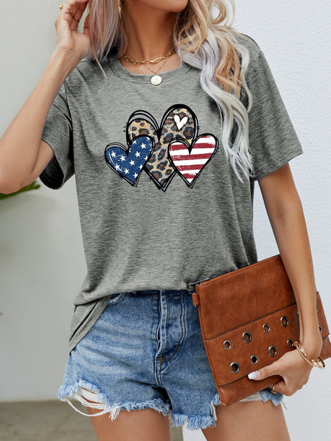 US Flag Graphic Tee – Leopard Heart Shirt With American Flag Top Design