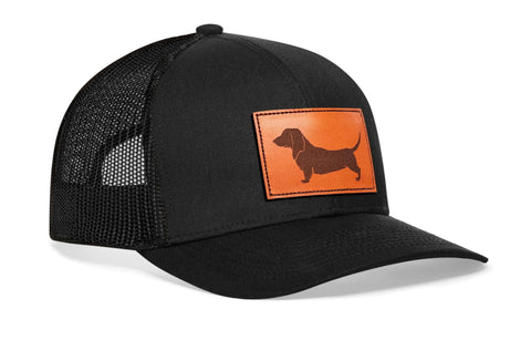 Dachshund Trucker Hat Leather | Black Dog Snapback Trucker - YinzerShop